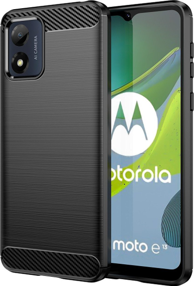 Mbrojtëse telefoni Motorola Moto E13 Carbon, gome TPU e butë, që s’i hyn gjë nga goditjet, e zezë