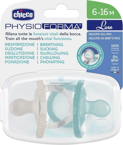 Biberon ortodontik Chicco Physio Form Luxe, 6 16 muaj, set 2 copë, gri dhe mente
