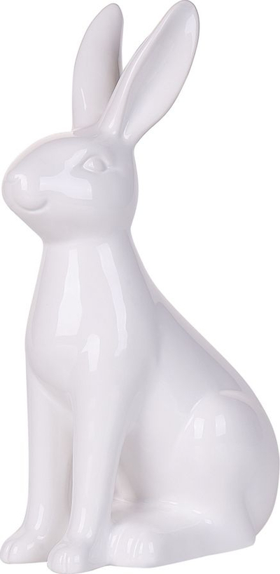 Figurë zbukuruese lepur qeramike Beliani Rabbit RUCA, me shkëlqim, e bardhë