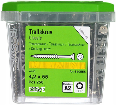 Vida për tarracë Essve Classic, inox A2, 4.2x55mm, 250 copë, argjendtë