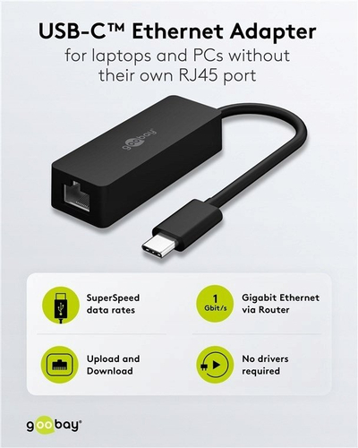 Адаптер за мрежа Goobay USB-C во Ethernet, USB 3.1, 1 Gbit/s, црн