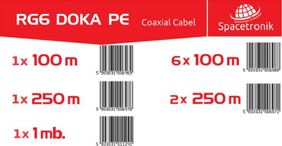 Kabllo koaksiale Spacetronik RG6 DOKA PE, 75 Ohm, bakër 1.13mm, 1m, e zezë