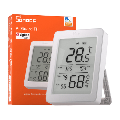 Sensor temperature dhe lagështie Sonoff SNZB-02DR2 AirGuard TH, Zigbee, ekran 3.6", i bardhë
