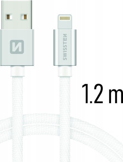Kabllo USB Lightning Swissten, 1.2m, 3A, argjendtë e bardhë