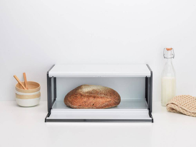 Kuti buke prej çeliku Brabantia, e bardhë