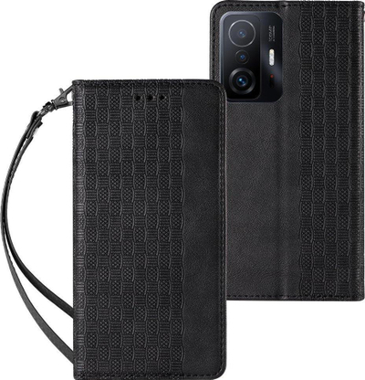 Këllëf libri për Xiaomi Redmi Note 11, me magnet, me rrip dore, i zi