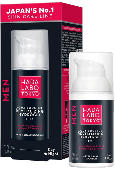 Xел за лице Hada Labo Tokyo Men Aqua Booster Revitalizing Hydro-Gel, 3‑во‑1, 50 ml
