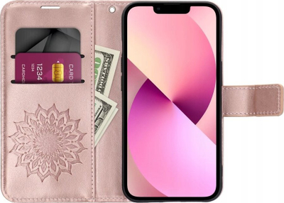 Këllëf telefoni Mezzo Book Mandala për Samsung Galaxy A14 4G, lëkurë eko, me xhepa për karta, rozë