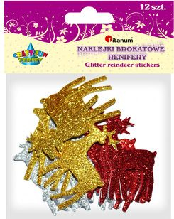 Ngjitëse shkumë Titanum Reindeer, 4.2 x 6.2 cm, set me 12 copë, me shkëlqim shumëngjyrësh
