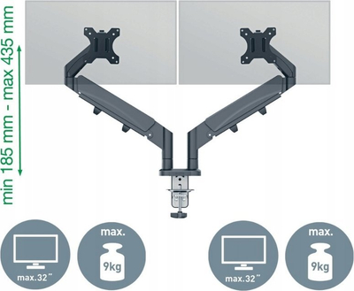Krah monitori Leitz Ergo Space Saving, për dy monitorë, ergonomik, ngjyrë e zezë