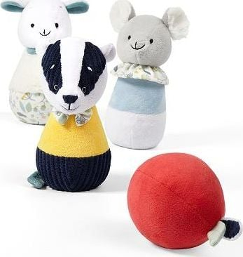 Set bowling plush BabyOno 1437 Badger Edmund Friends, lodra senzoriale, nga 3 muajsh, shumëngjyrësh