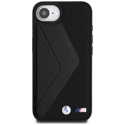 Маска за телефон BMW Oversized Stripes MagSafe за iPhone 16E, природна кожа, магнетна, црна