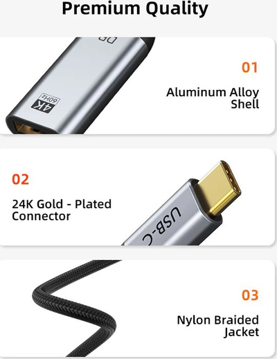 Kabllo USB C në DisplayPort CABLETIME CT-C160-PU31-CMDP1-S0.15, 4K 60Hz, 0.15m, portokalli