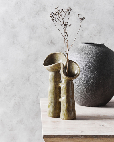 Vazo dekorative Beliani WATERPOPPY, stoneware, 28 cm, jeshile