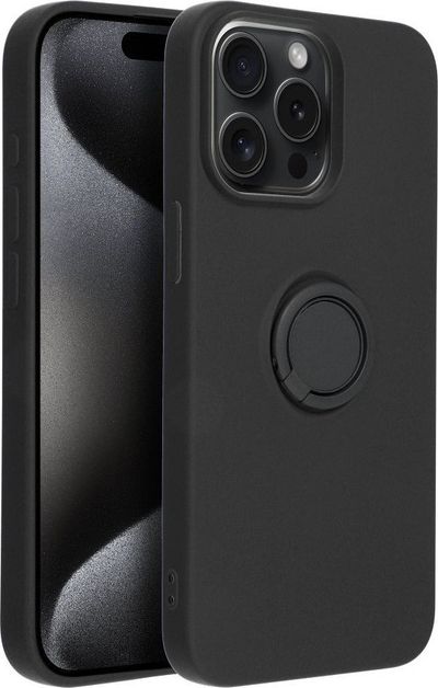 Kapak silikoni me unazë për telefon Apple iPhone 15 Pro Max, për ta mbrojt, i zi