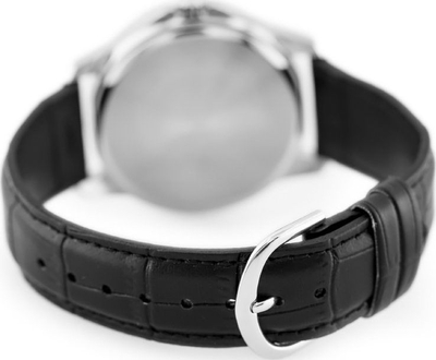 Orë dore Casio MTPV004L-7A, quartz analog, rrip lëkure, e zezë