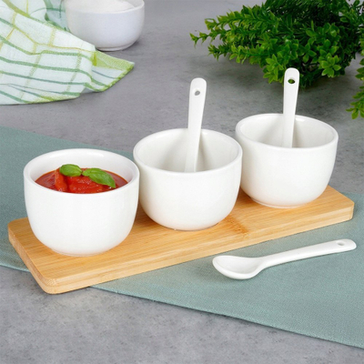 Set tasash me lugë për snacks, qeramikë, 90 ml, të bardha