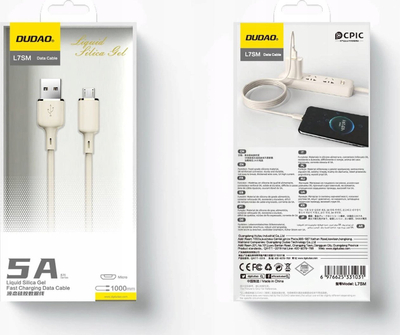 Kabllo USB Dudao L7Sm, USB A në Micro USB, 5A, 1m, bezhë