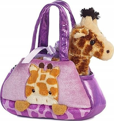 Lodër pelushi Aurora Giraffe in Bag, xhirafë 20.5 cm, set me çantë, vjollcë
