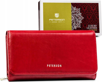 Portofol grash Peterson, lëkurë natyrale, RFID, i kuq