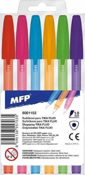 Set stilolapsa me bojë MFP Tika 107 Fluo, 6 ngjyra, 1.0 mm, shumëngjyrësh