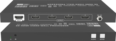 Video wall processor Vivolink VLVW1X4, 4K në hyrje, 4 dalje HDMI, i zi