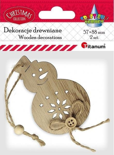 Varëse druri për zbukurim Titanum Snowman, 57x88mm, set me 2 copë, ngjyrë natyrale