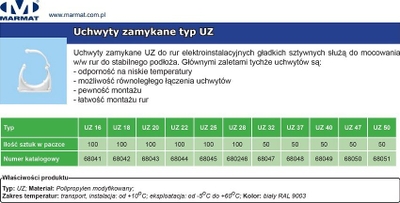 Kapëse tubash Marmat UZ 47, diametër 47 mm, set 2 copë, e bardhë