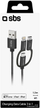 Kabllo USB SBS, 3 në 1 Micro USB USB C Lightning, 1.2m, USB 2.0, gri