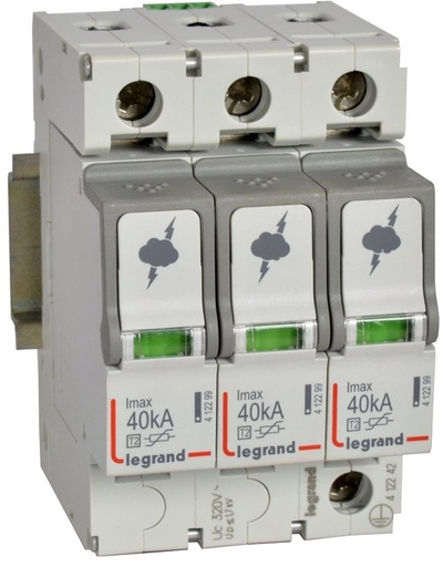 Mbrojtës nga goditjet Legrand T2 412242, 40kA, 3P+SD, gri