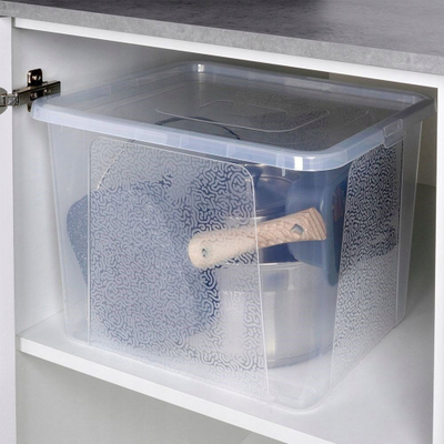Kuti ruajtjeje plastike, me kapak, transparente