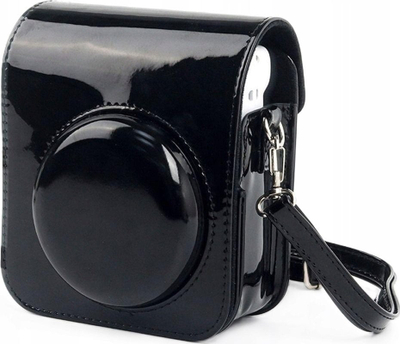 Këllëf LoveInstant për Fujifilm Instax Mini 12, lëkurë eko, me rrip, i zi me shkëlqim
