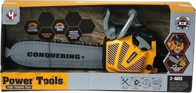 Играчка моторна пила Power Tools Conquering, пластична, за деца, жолто сива