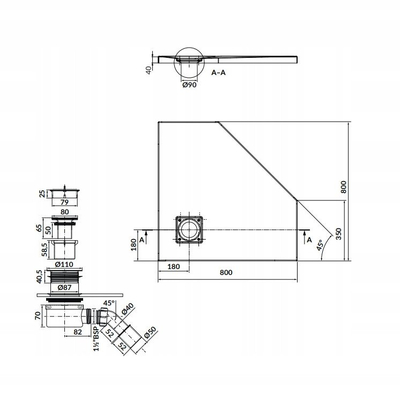 Set pjatë dushi TAKO Slim B544, pentagonale 80x80 4cm, me sifon, e bardhë