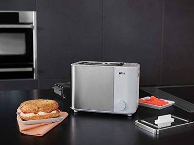 Toaster Braun HT 5010, 1000W, 2 feta, çelik inoks i bardhë