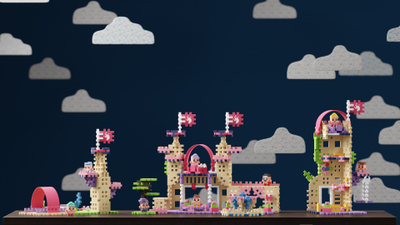 Lodër ndërtuese Marioinex Waffle Mini Blocks Princess, 280 copa, me figura princeshash, shumëngjyrëshe