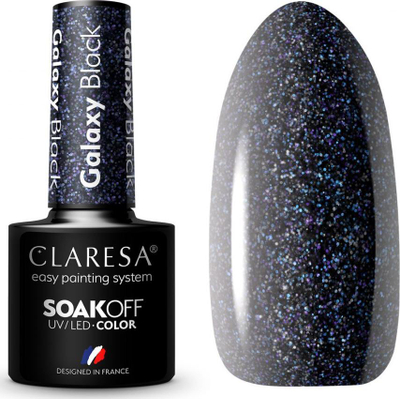 Lак гел полутраен Claresa Galaxy Black, Soak Off, ефект црна галаксија