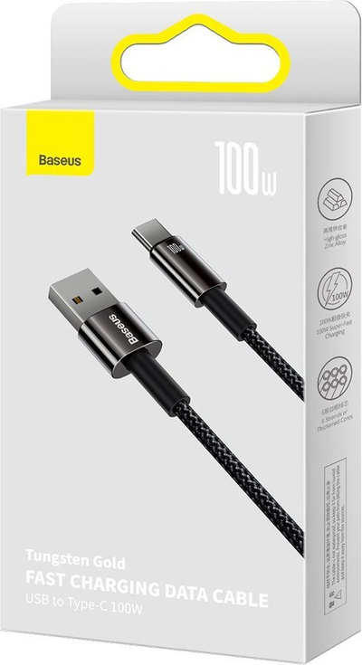 Kabllo karikimi Baseus USB në USB Type C, 100W, 2m, i zi