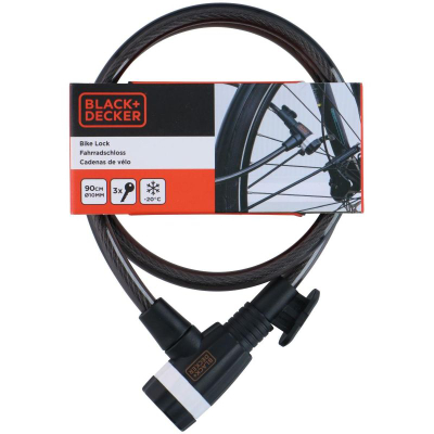 Dry kabllor biçiklete Black+Decker, 90cm, me çelës, ngjyrë e zezë