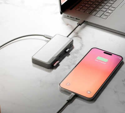 Dock USB C Fusion Pro Go 7 në 1, 7 porta, gri