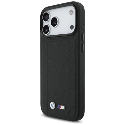 Maskë telefoni BMW M Quilted MagSafe për iPhone 17 Pro Max, lëkurë eko, e zezë