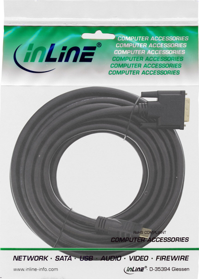 Kabllo HDMI në DVI-D InLine 17668P, 15m, e zezë