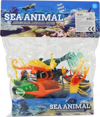 Set lodrash detare LEAN TOYS Sea Animal, 12 figura, 30.5x25x3.5cm, shumëngjyrëshe