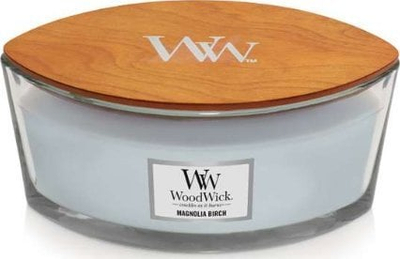 Qiri WoodWick Birch Magnolia, 453.6g, me kavanoz qelqi, i bardhë