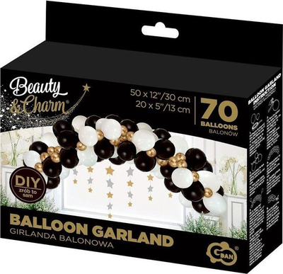 Garlandë me balona GoDan Beauty&amp;Charm, 70 copa, e bardhë, ari edhe e zezë