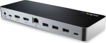 Stacion dokimi StarTech.com USB C për dy ekrane, 60W karikim, HDMI DVI, i zi