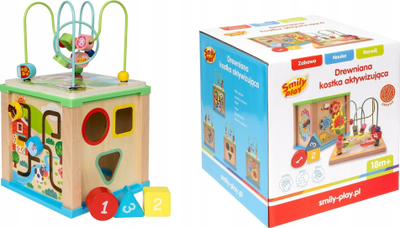 Lodër kube aktiviteti druri Smily Play 5 në 1, edukative, shumëngjyrëshe