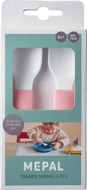 Set lugë trajnimi për kalamaj Mepal Mio, 2 copë, pa BPA, rozë e thellë