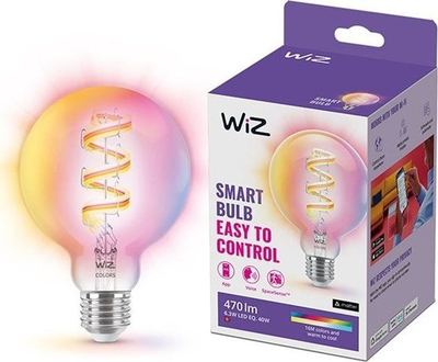 Llampë e zgjuar WiZ Filament G95, LED RGB 6.3W, Wi-Fi E27, transparente