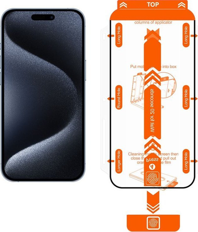 Mbrojtës ekrani Mobile Origin Orange për iPhone 15 Pro, 2 copa, me aplikues